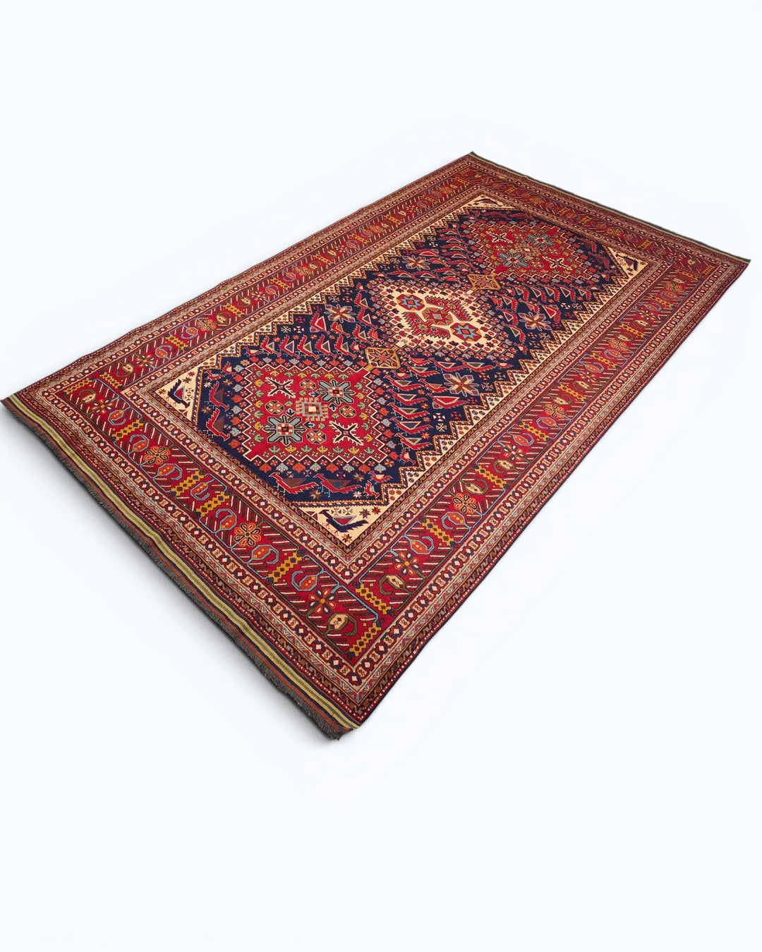 Navy &amp; Red Akstafa Rug, Hand-Knotted Afghani Sherwan