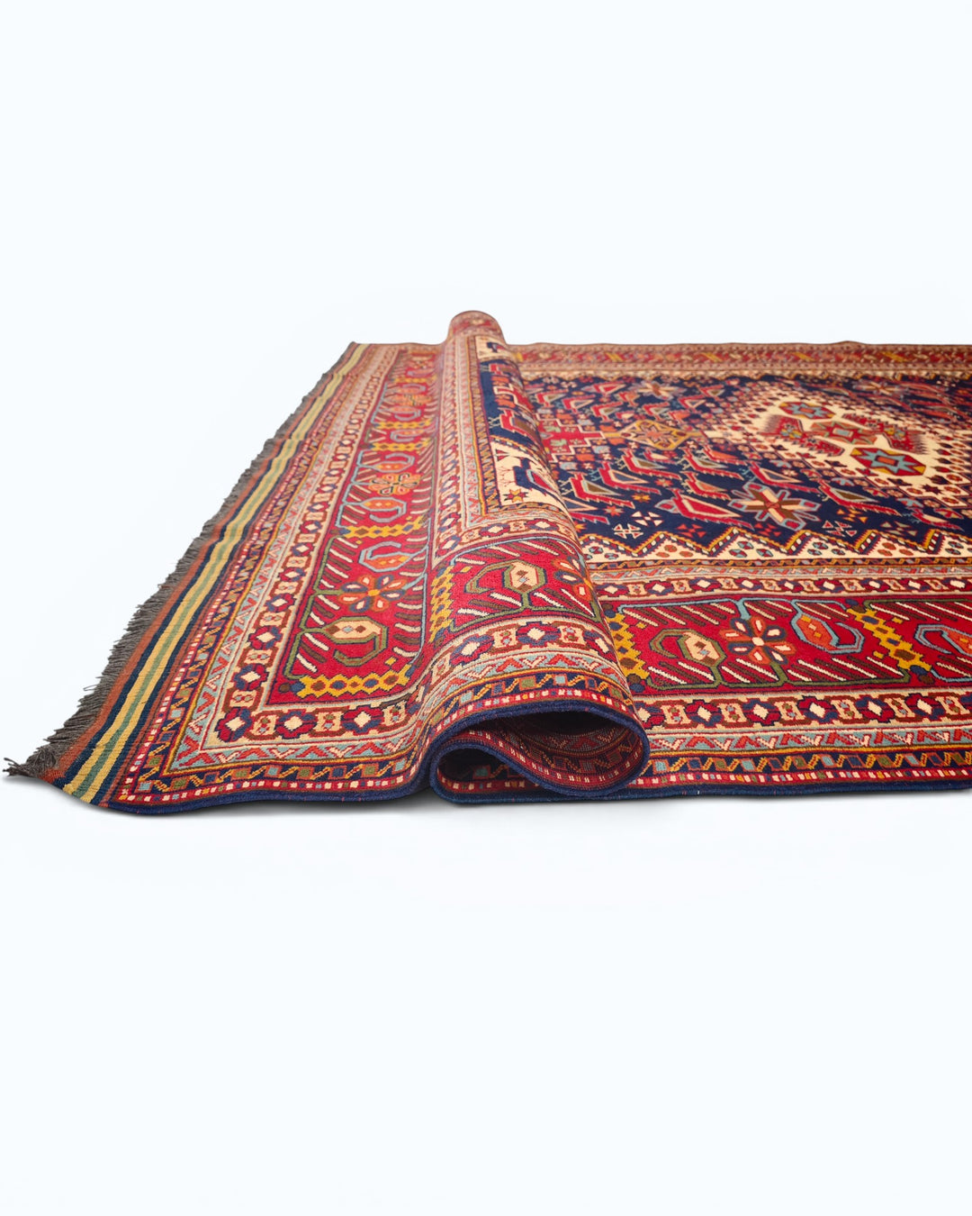 Navy &amp; Red Akstafa Rug, Hand-Knotted Afghani Sherwan