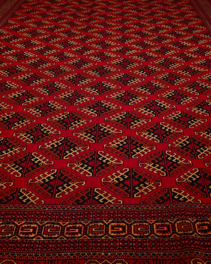 Red Saryk Turkmen Rug, Hand-Knotted Afghani Sherwan