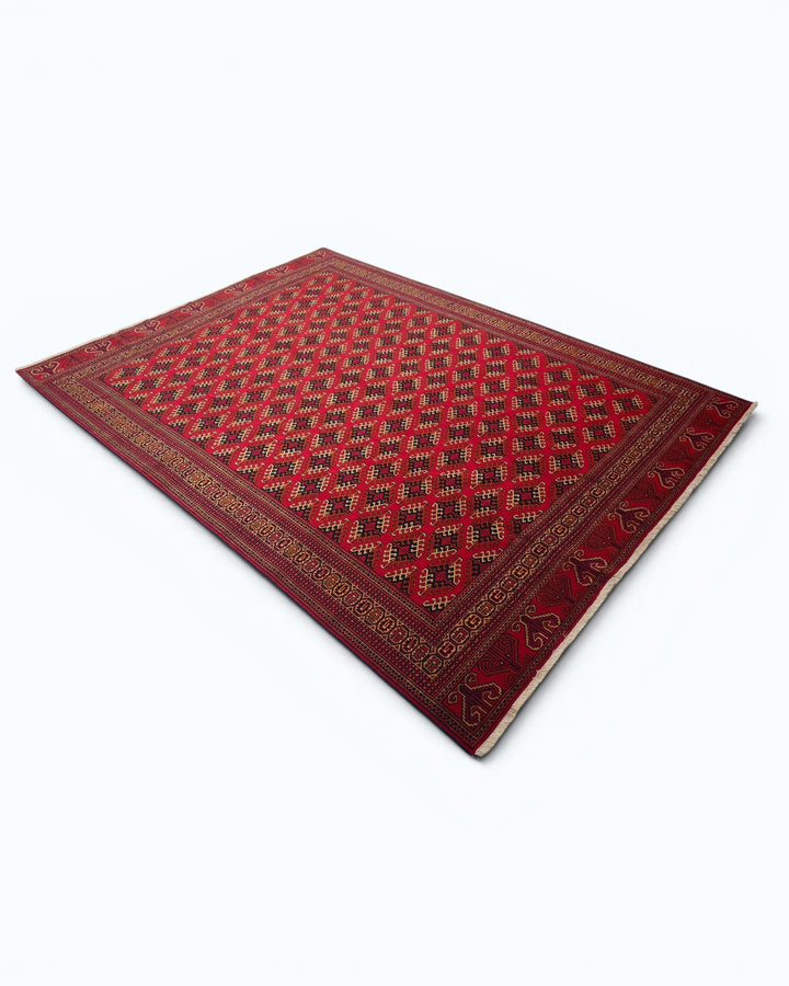 Red Saryk Turkmen Rug, Hand-Knotted Afghani Sherwan