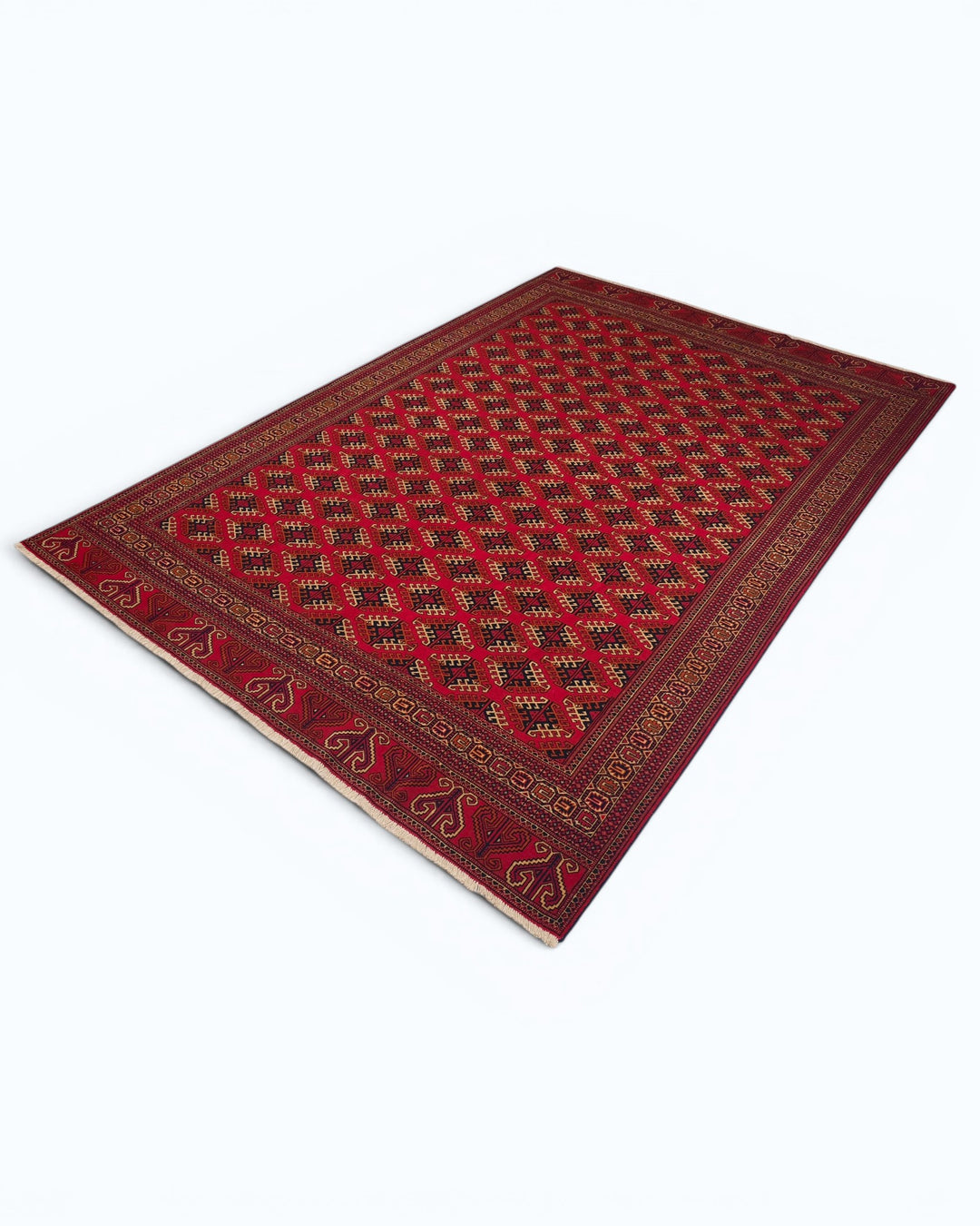 Red Saryk Turkmen Rug, Hand-Knotted Afghani Sherwan