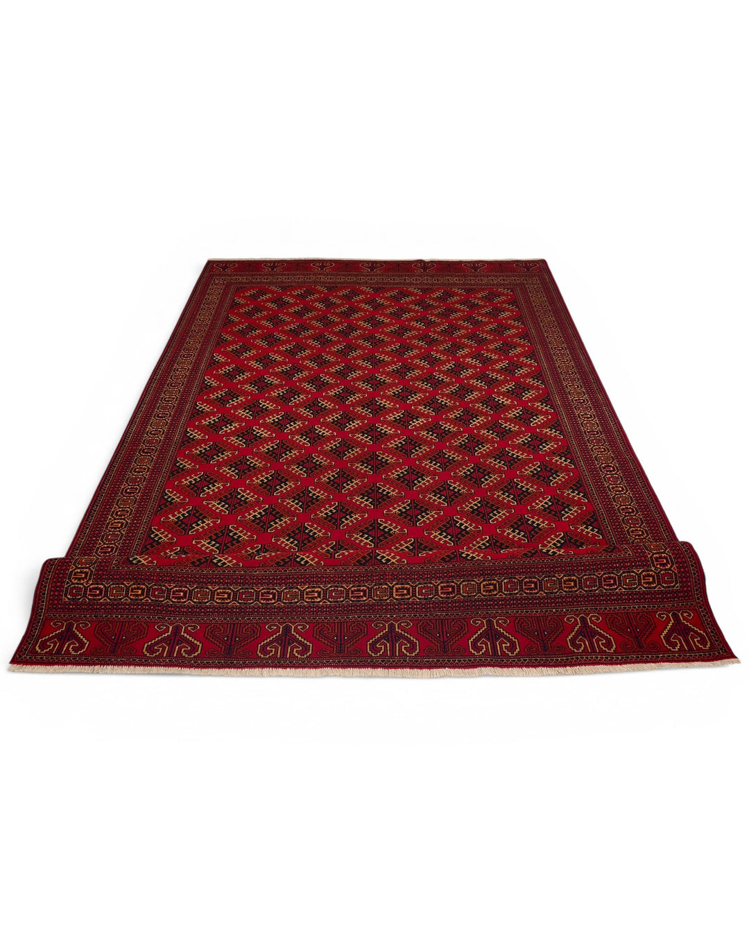 Red Saryk Turkmen Rug, Hand-Knotted Afghani Sherwan