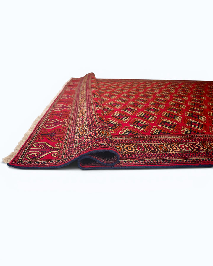 Red Saryk Turkmen Rug, Hand-Knotted Afghani Sherwan