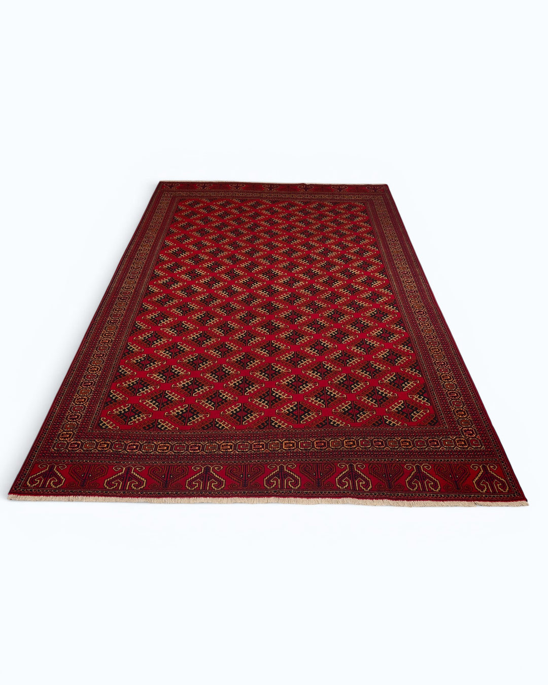 Red Saryk Turkmen Rug, Hand-Knotted Afghani Sherwan