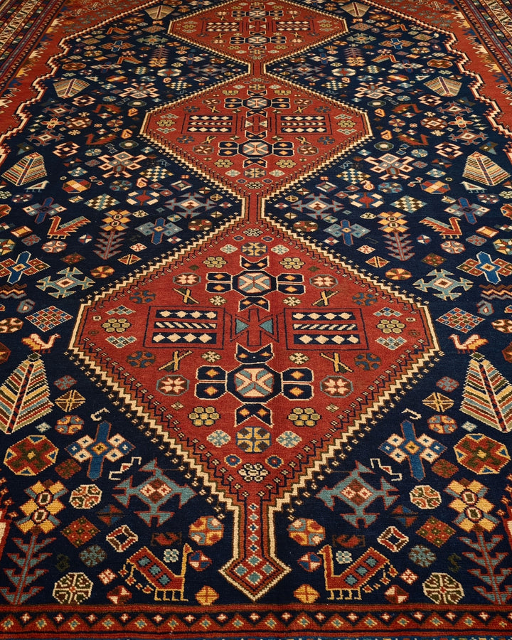 Navy &amp; Red Qashqai Tribal Rug, Hand-Knotted Afghani Sherwan