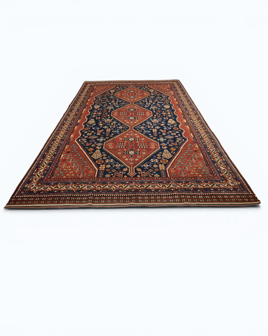 Navy &amp; Red Qashqai Tribal Rug, Hand-Knotted Afghani Sherwan