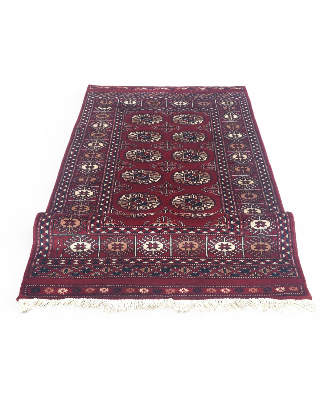 Wine Red Turkmen Gül Bokhara Small Rug, Hand-Knotted Pakistani Wool