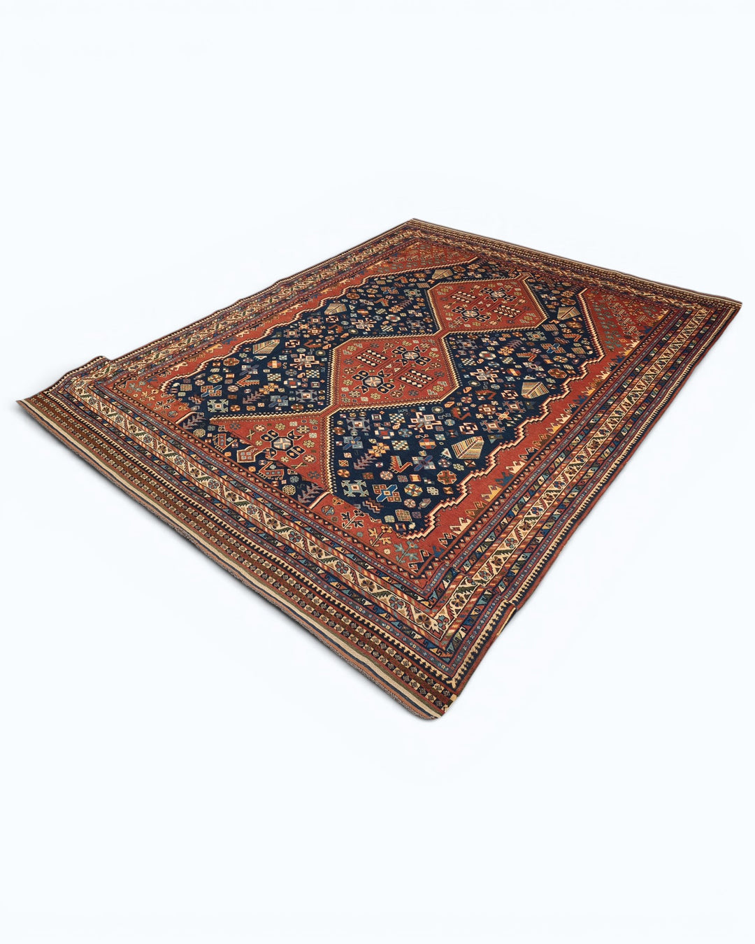 Navy &amp; Red Qashqai Tribal Rug, Hand-Knotted Afghani Sherwan