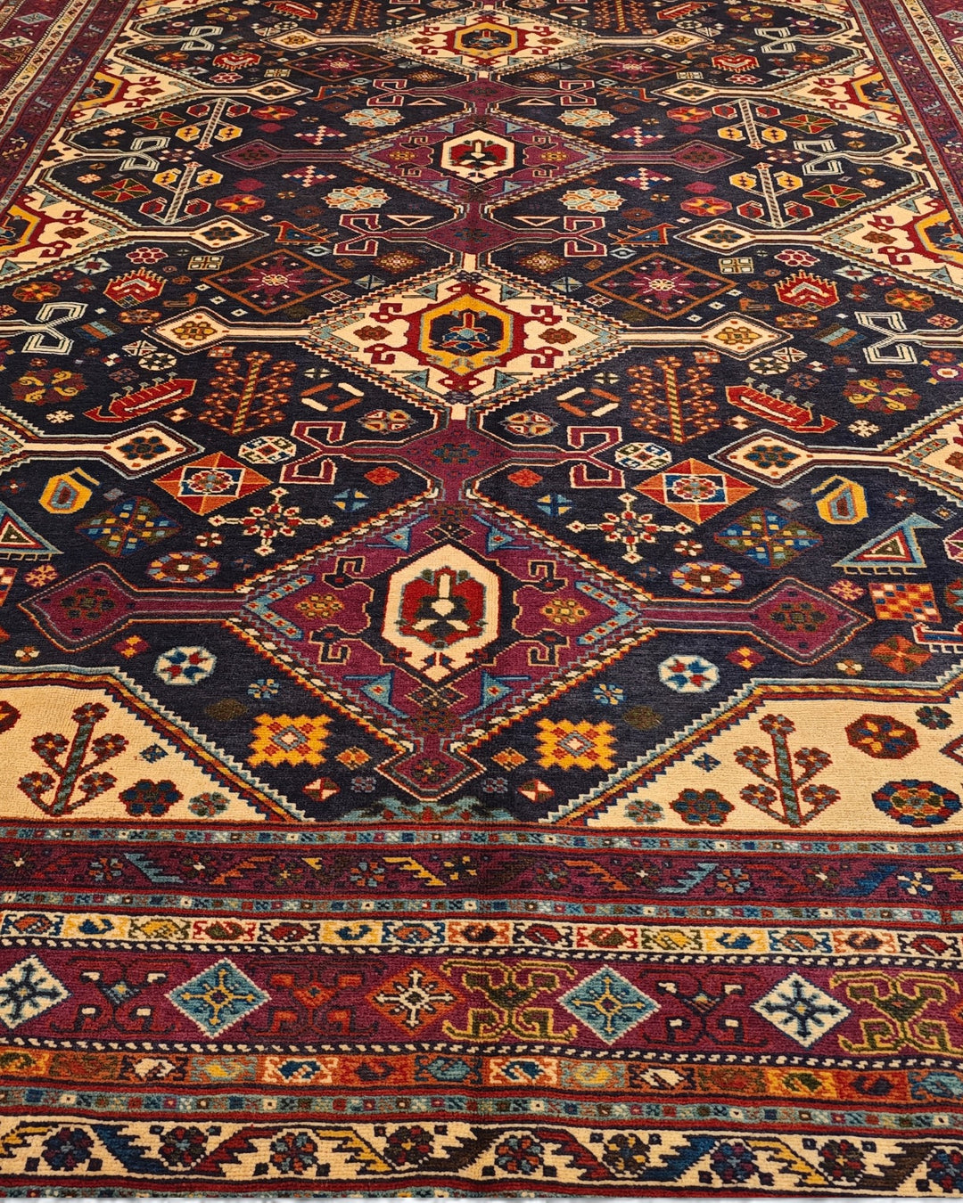 Navy &amp; Red Shahsavan Tribal Rug, Hand-Knotted Afghani Sherwan