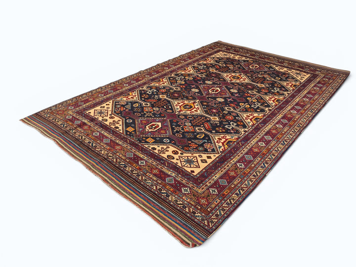 Navy &amp; Red Shahsavan Tribal Rug, Hand-Knotted Afghani Sherwan