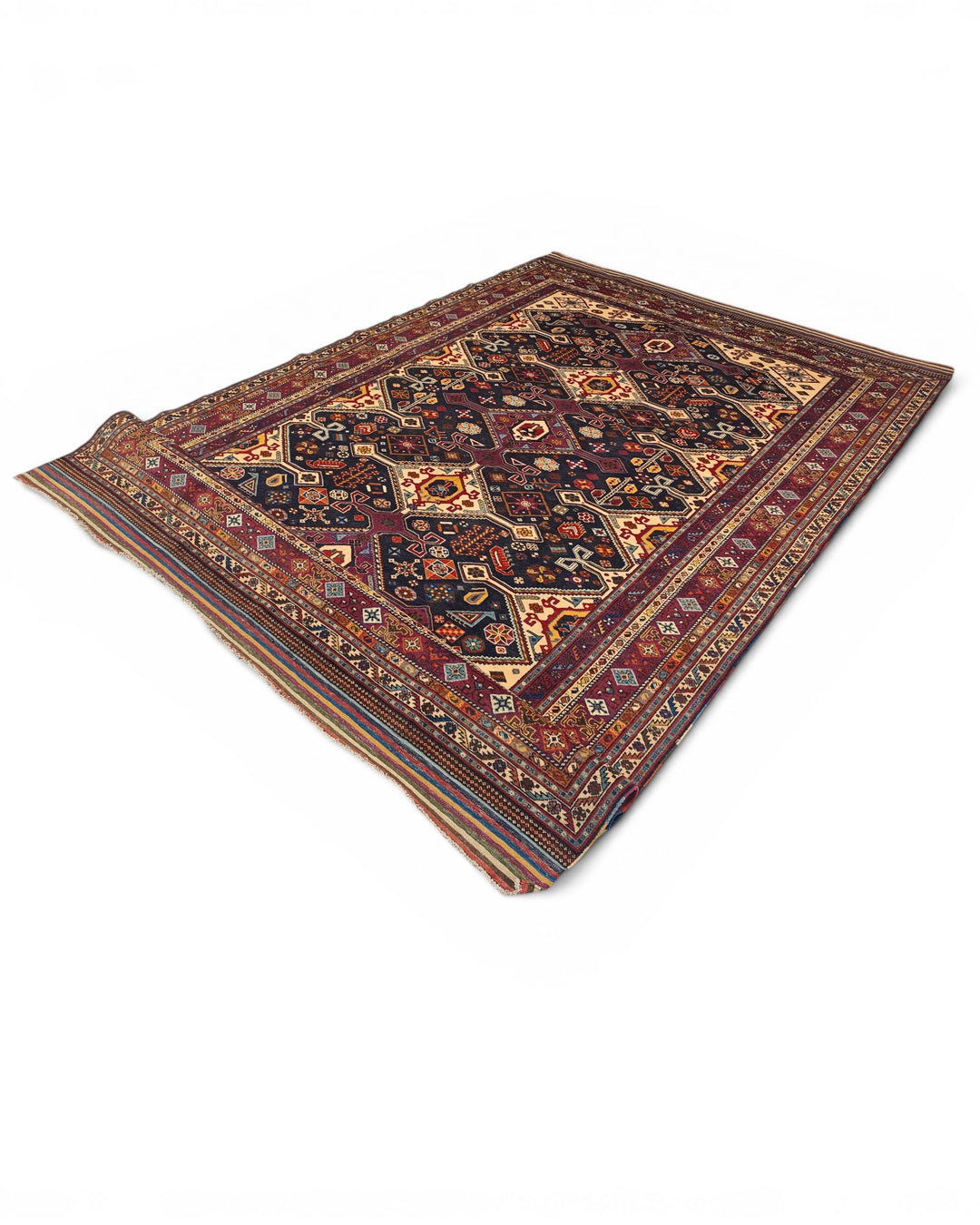 Navy &amp; Red Shahsavan Tribal Rug, Hand-Knotted Afghani Sherwan