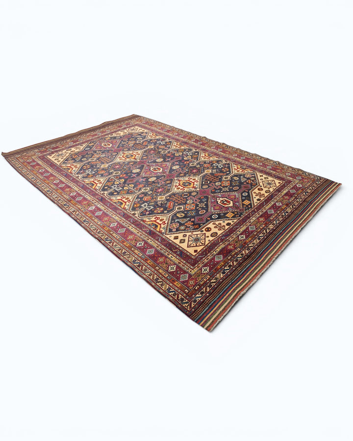 Navy &amp; Red Shahsavan Tribal Rug, Hand-Knotted Afghani Sherwan