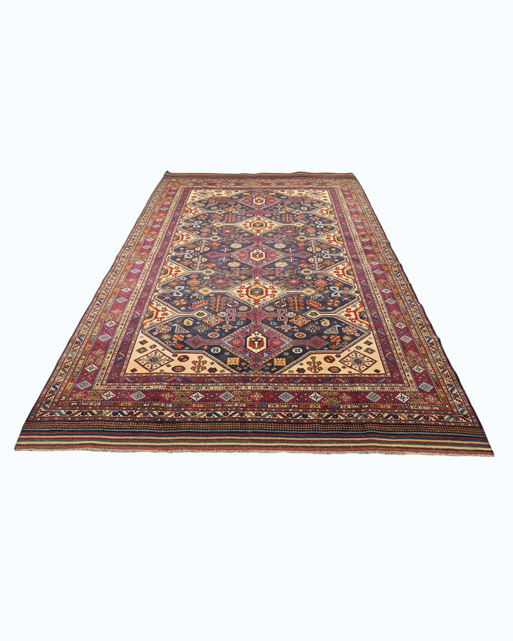 Navy &amp; Red Shahsavan Tribal Rug, Hand-Knotted Afghani Sherwan