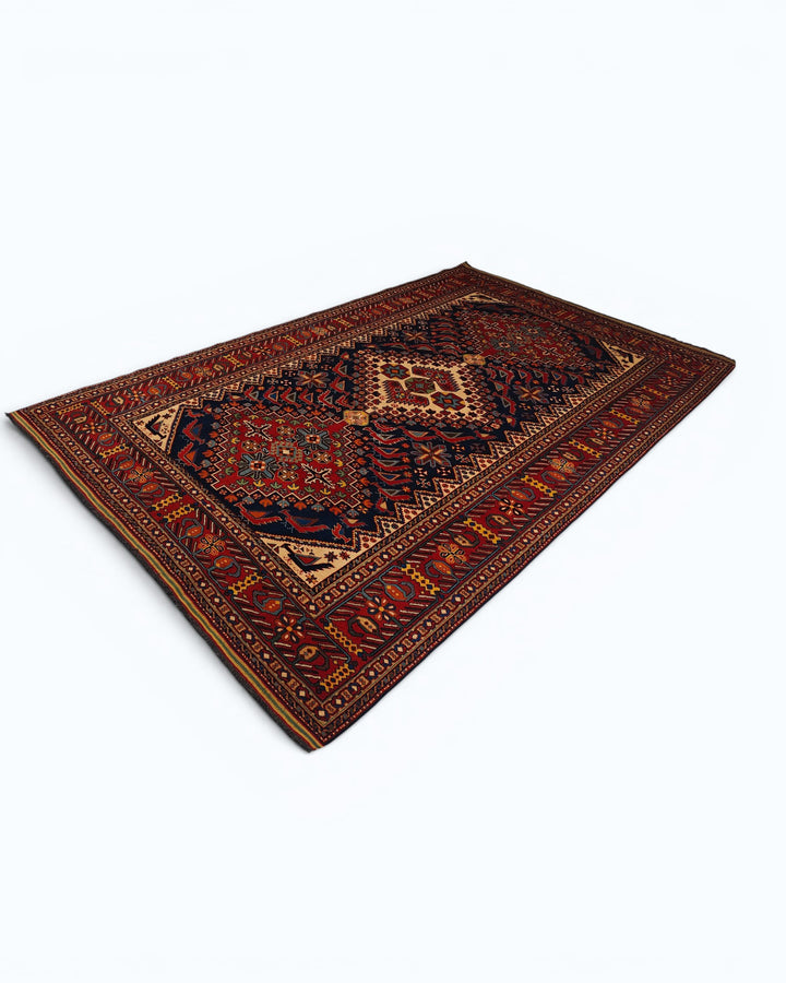 Indigo Caucasian Medallion Rug, Hand-Knotted Afghani Sherwan