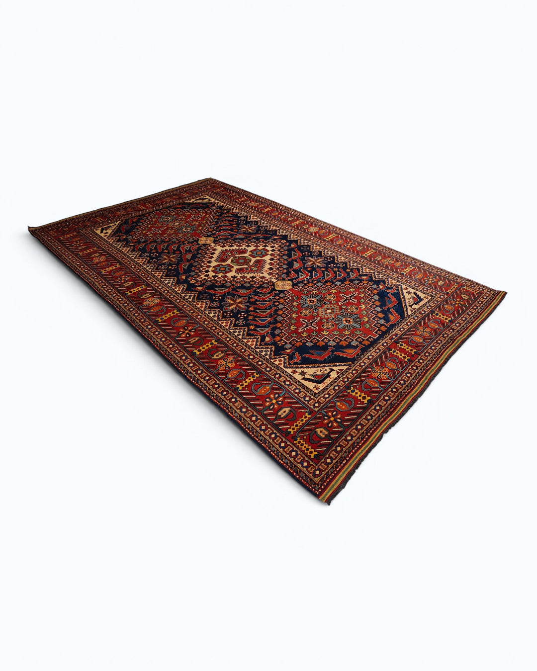 Indigo Caucasian Medallion Rug, Hand-Knotted Afghani Sherwan