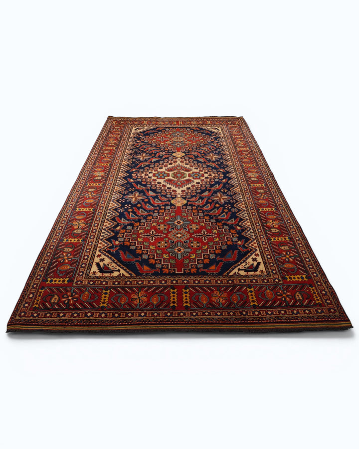 Indigo Caucasian Medallion Rug, Hand-Knotted Afghani Sherwan