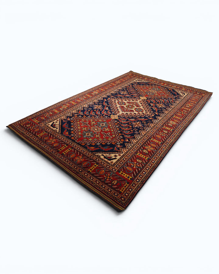 Indigo Caucasian Medallion Rug, Hand-Knotted Afghani Sherwan