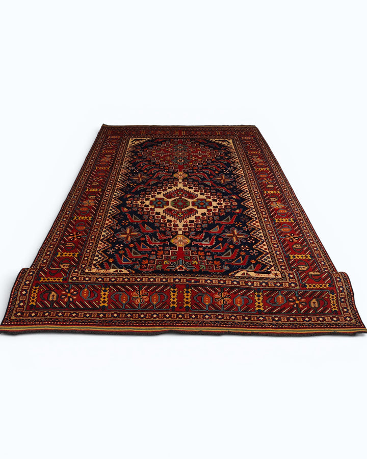 Indigo Caucasian Medallion Rug, Hand-Knotted Afghani Sherwan
