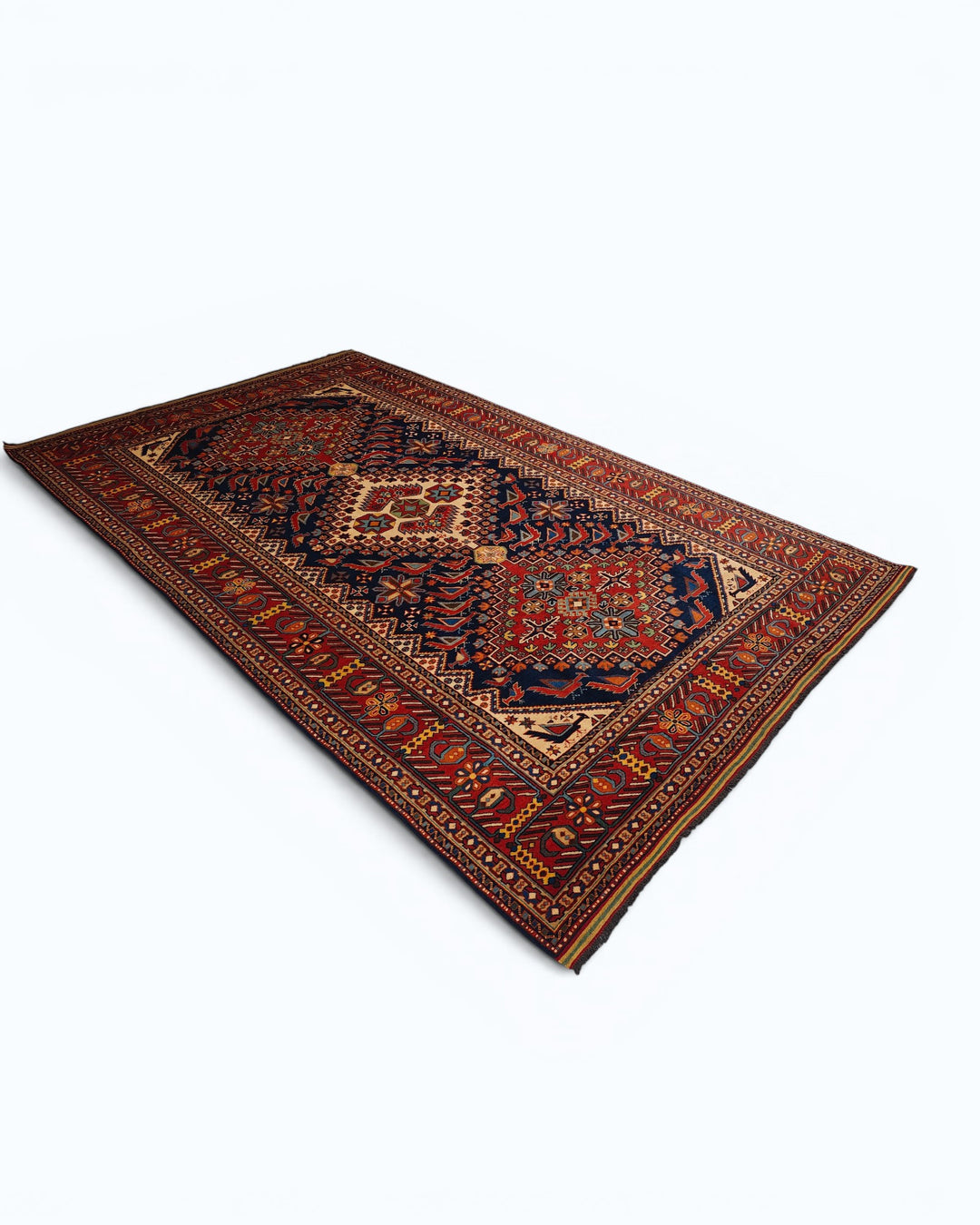 Indigo Caucasian Medallion Rug, Hand-Knotted Afghani Sherwan