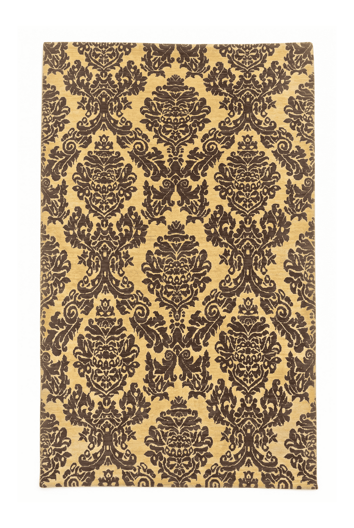 アンバーゴールドのギャッベ（花柄） 135×196cm・約1.5畳の手織りウールラグ
