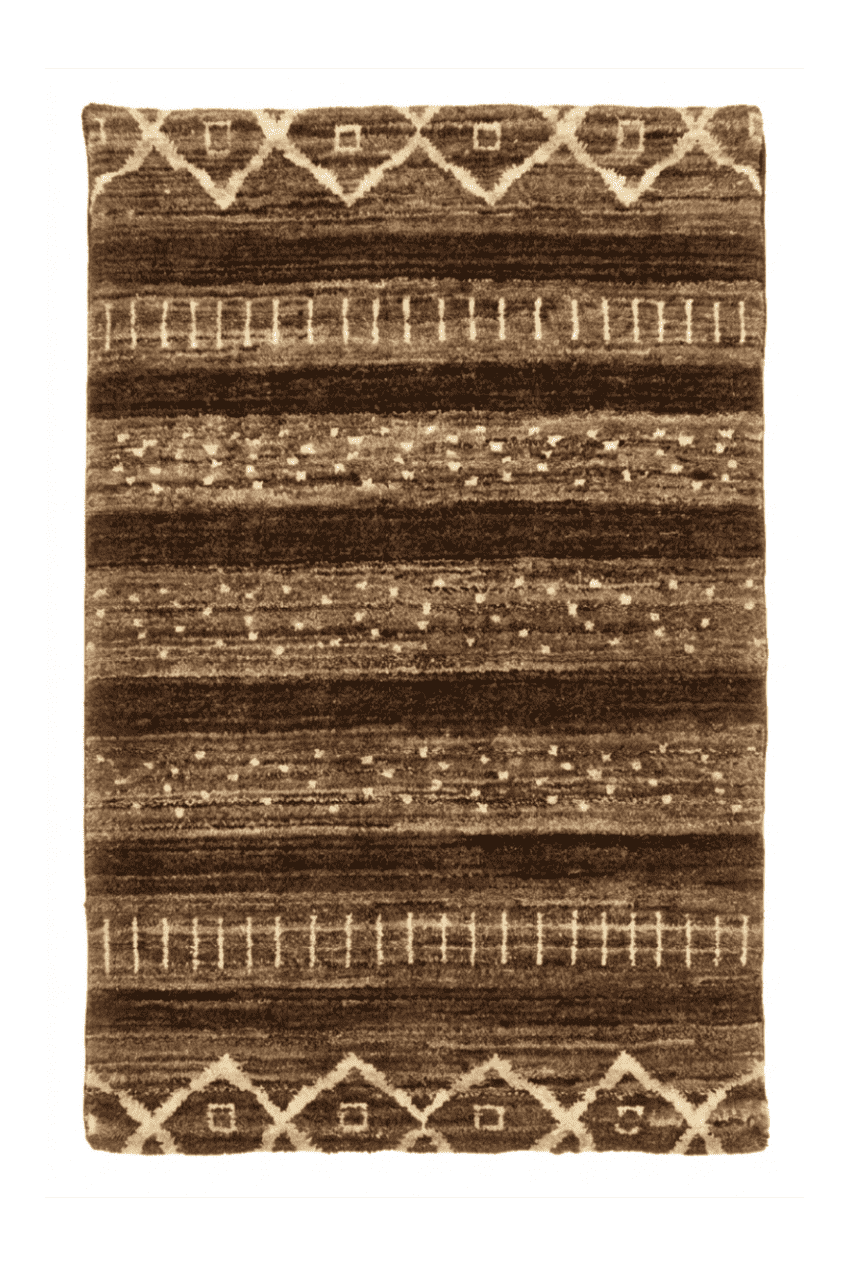 ブラウンのギャッベ（幾何学柄） 56×87cm・玄関マットの手織りウールラグ