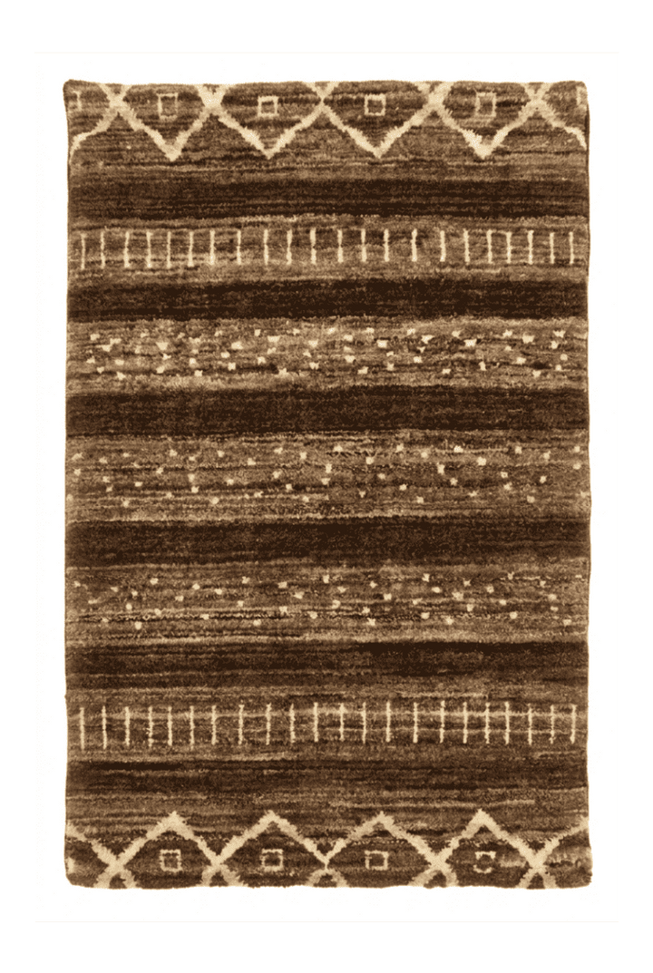 ブラウンのギャッベ（幾何学柄） 56×87cm・玄関マットの手織りウールラグ