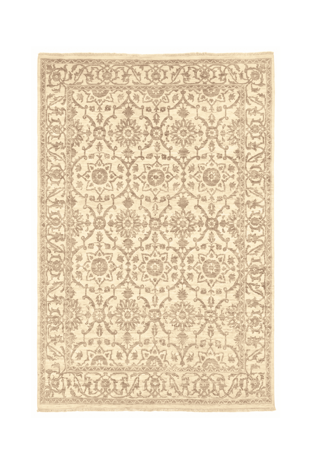 アイボリーのギャッベ（花柄） 145×200cm・約2畳の手織りウールラグ