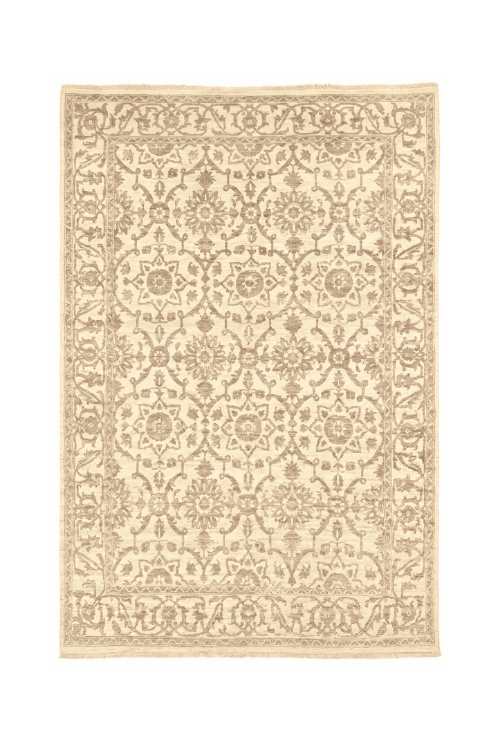 アイボリーのギャッベ（花柄） 145×200cm・約2畳の手織りウールラグ