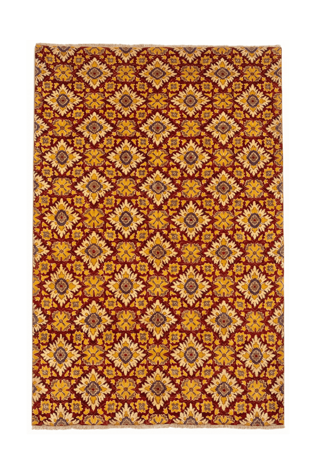 レッドのギャッベ（幾何学柄） 123×188cm・約1.5畳の手織りウールラグ