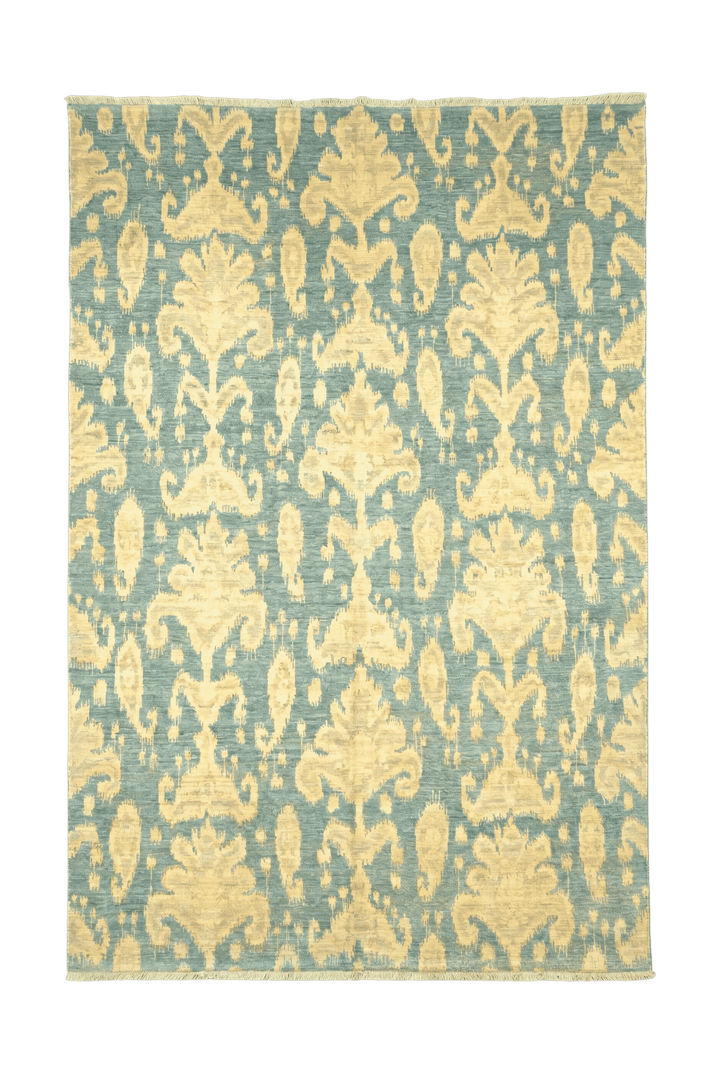 アクアのアフガン絨毯 ガズニ（幾何学柄） 161×234cm・約2畳の手織りウールラグ