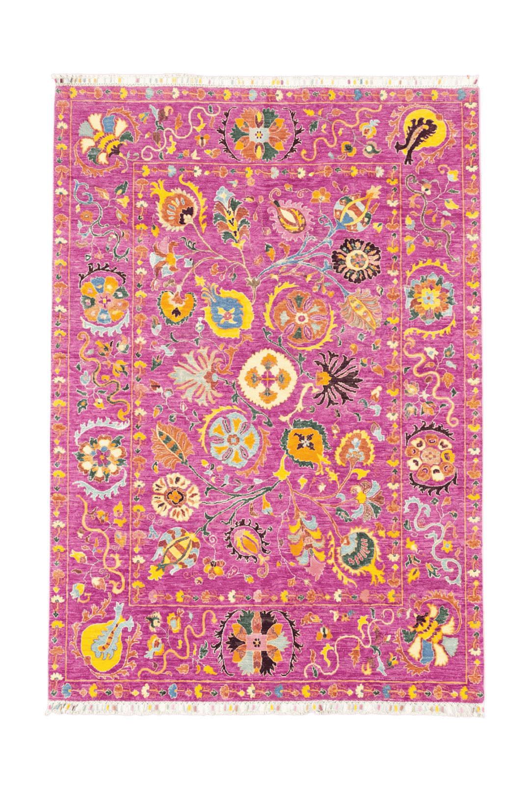 マゼンタのアフガン絨毯 ガズニ（花柄） 174×236cm・約2畳の手織りウールラグ