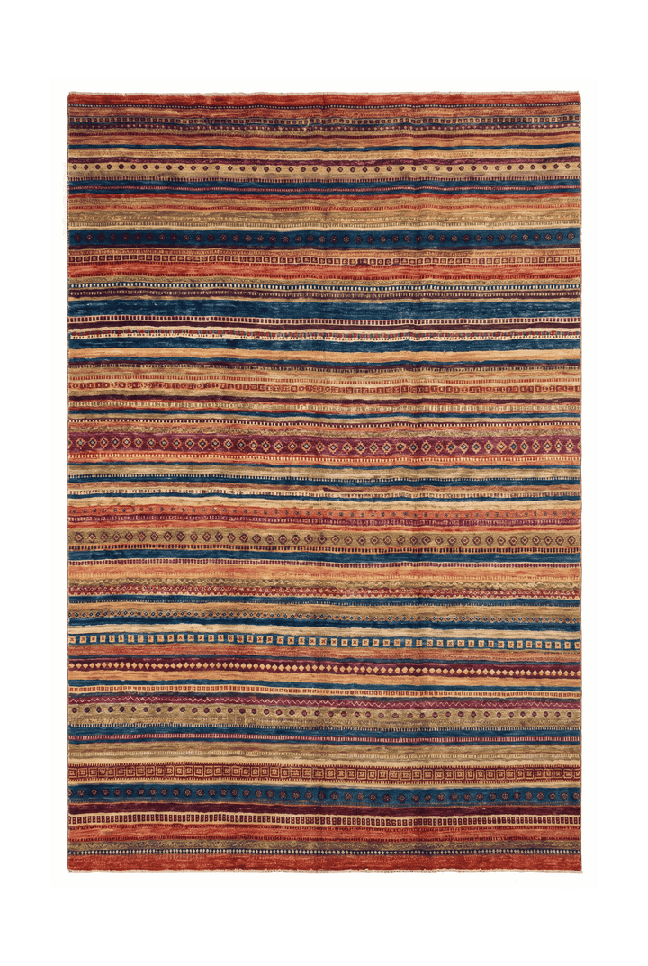 マルチカラーのアフガン絨毯 ガズニ（無地） 196×319cm・約4.5畳の手織りウールラグ