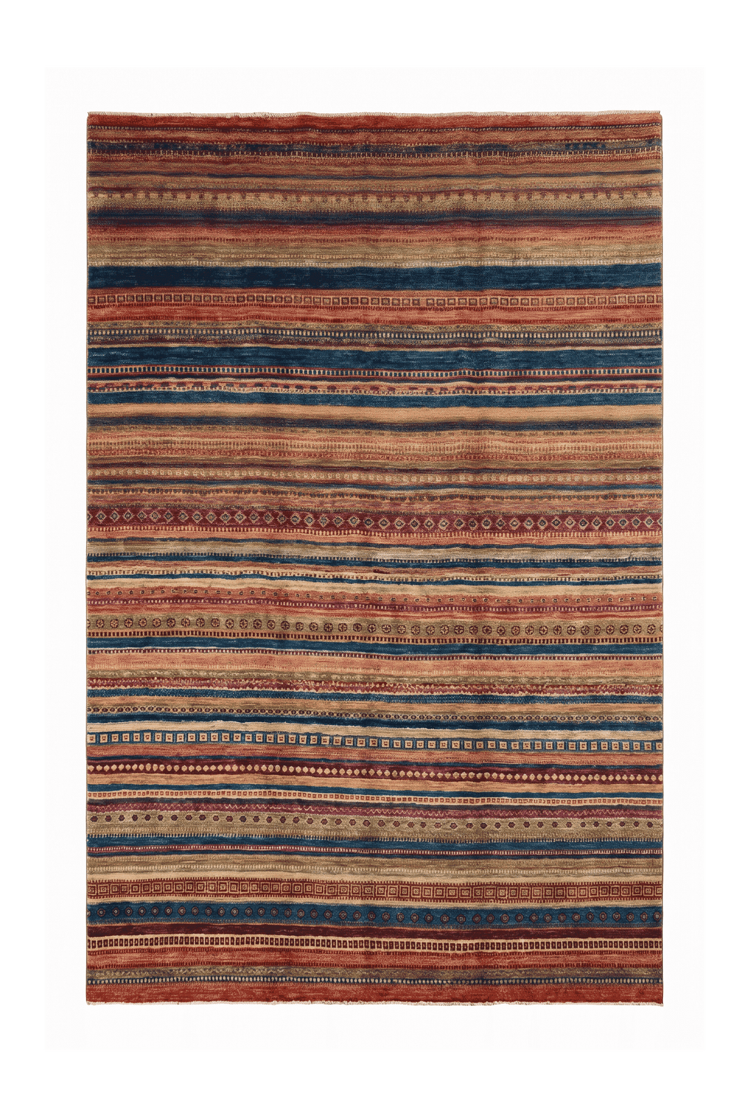 マルチカラーのアフガン絨毯 ガズニ（無地） 196×324cm・約4.5畳の手織りウールラグ
