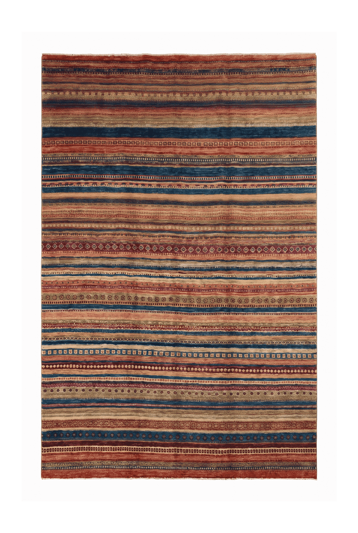マルチカラーのアフガン絨毯 ガズニ（無地） 196×324cm・約4.5畳の手織りウールラグ
