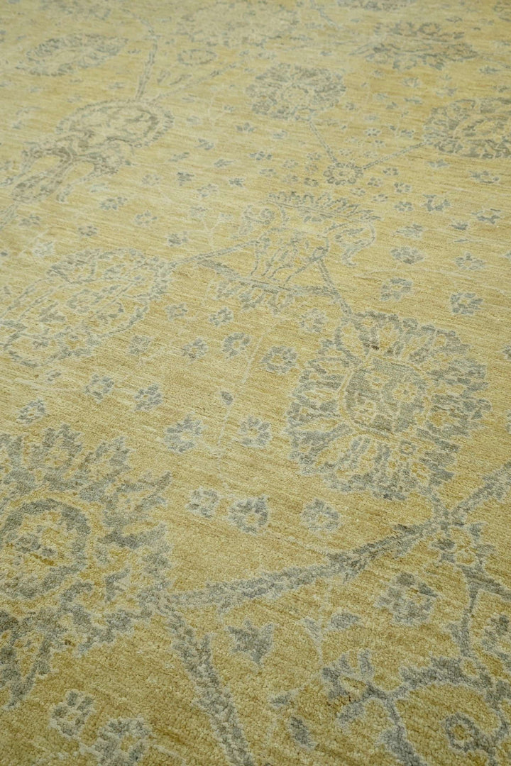 カーキのアフガン絨毯 ガズニ シルク（花柄） 手織りラグ 202×302cm（写真4）