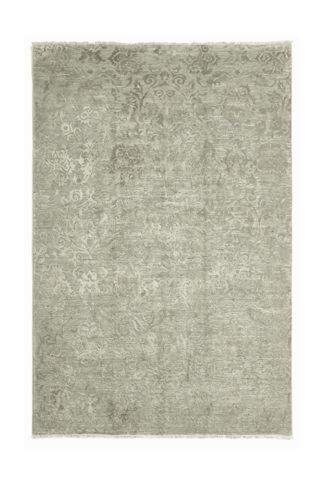 セージグリーンのアフガン絨毯 ガズニ シルク（花柄） 168×245cm・約2畳の手織りウール・シルクラグ