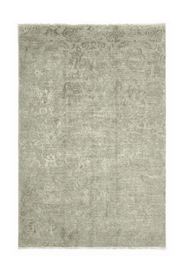 セージグリーンのアフガン絨毯 ガズニ シルク（花柄） 168×245cm・約2畳の手織りウール・シルクラグ