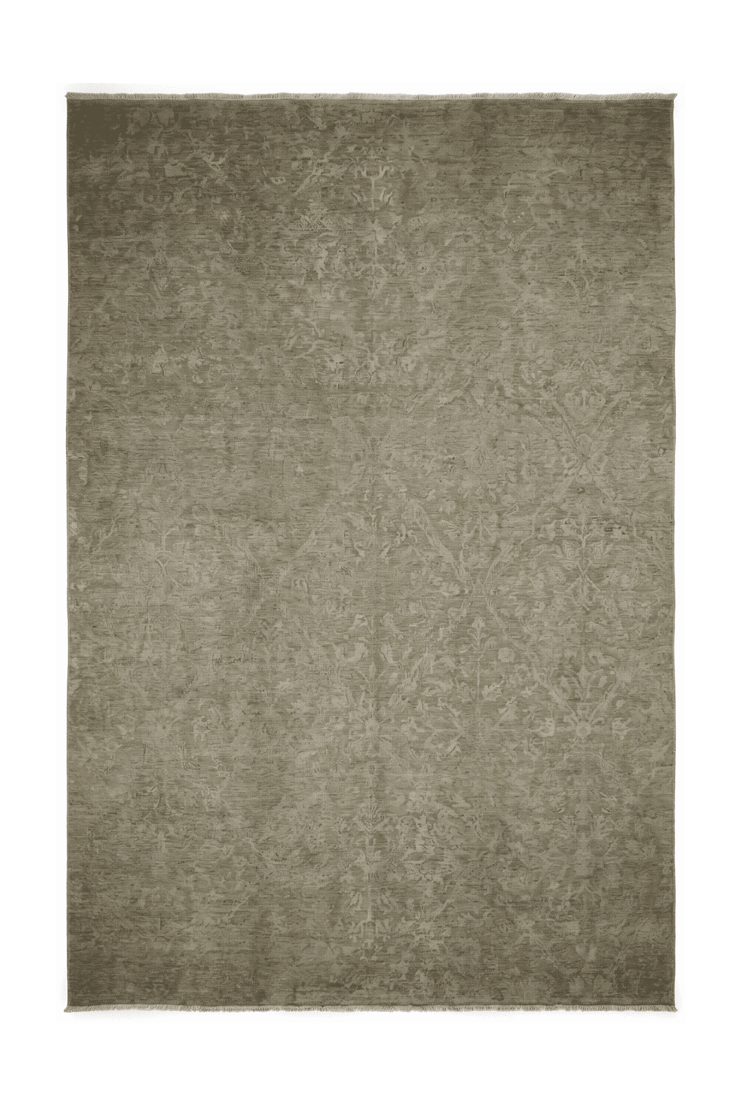 セージグリーンのアフガン絨毯 ガズニ シルク（花柄） 187×295cm・約4.5畳の手織りウール・シルクラグ