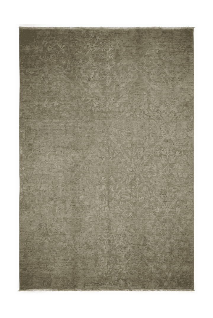 セージグリーンのアフガン絨毯 ガズニ シルク（花柄） 187×295cm・約4.5畳の手織りウール・シルクラグ