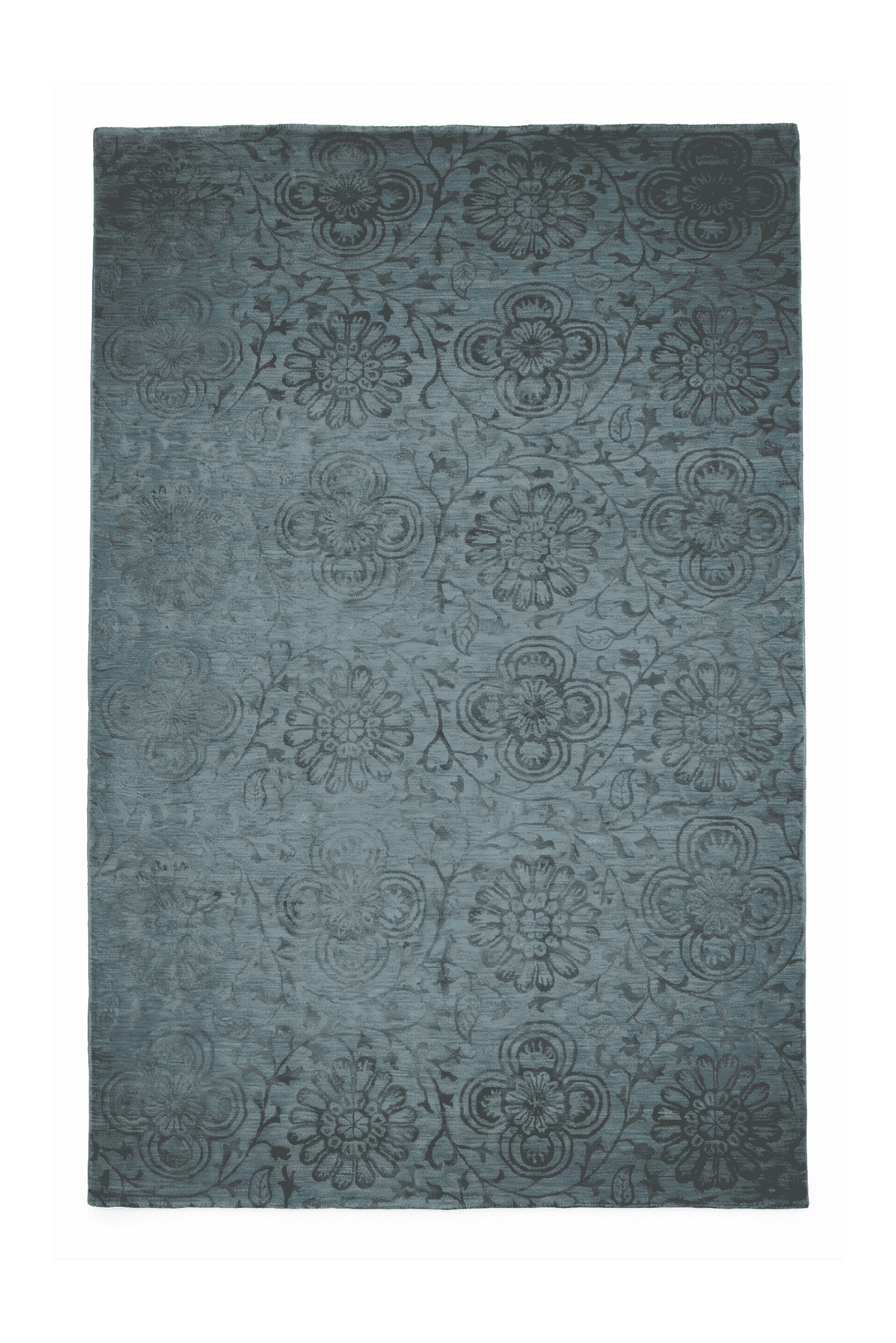 ソフトターコイズのアフガン絨毯 ガズニ シルク（花柄） 182×275cm・約3畳の手織りウール・シルクラグ