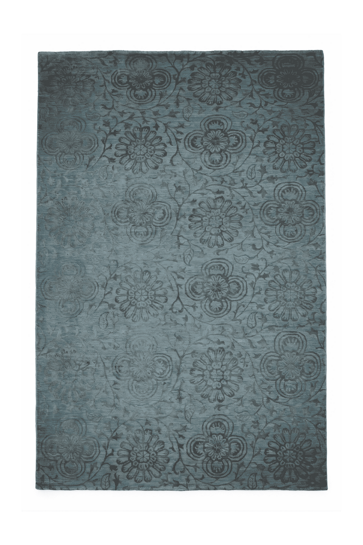 ソフトターコイズのアフガン絨毯 ガズニ シルク（花柄） 182×275cm・約3畳の手織りウール・シルクラグ