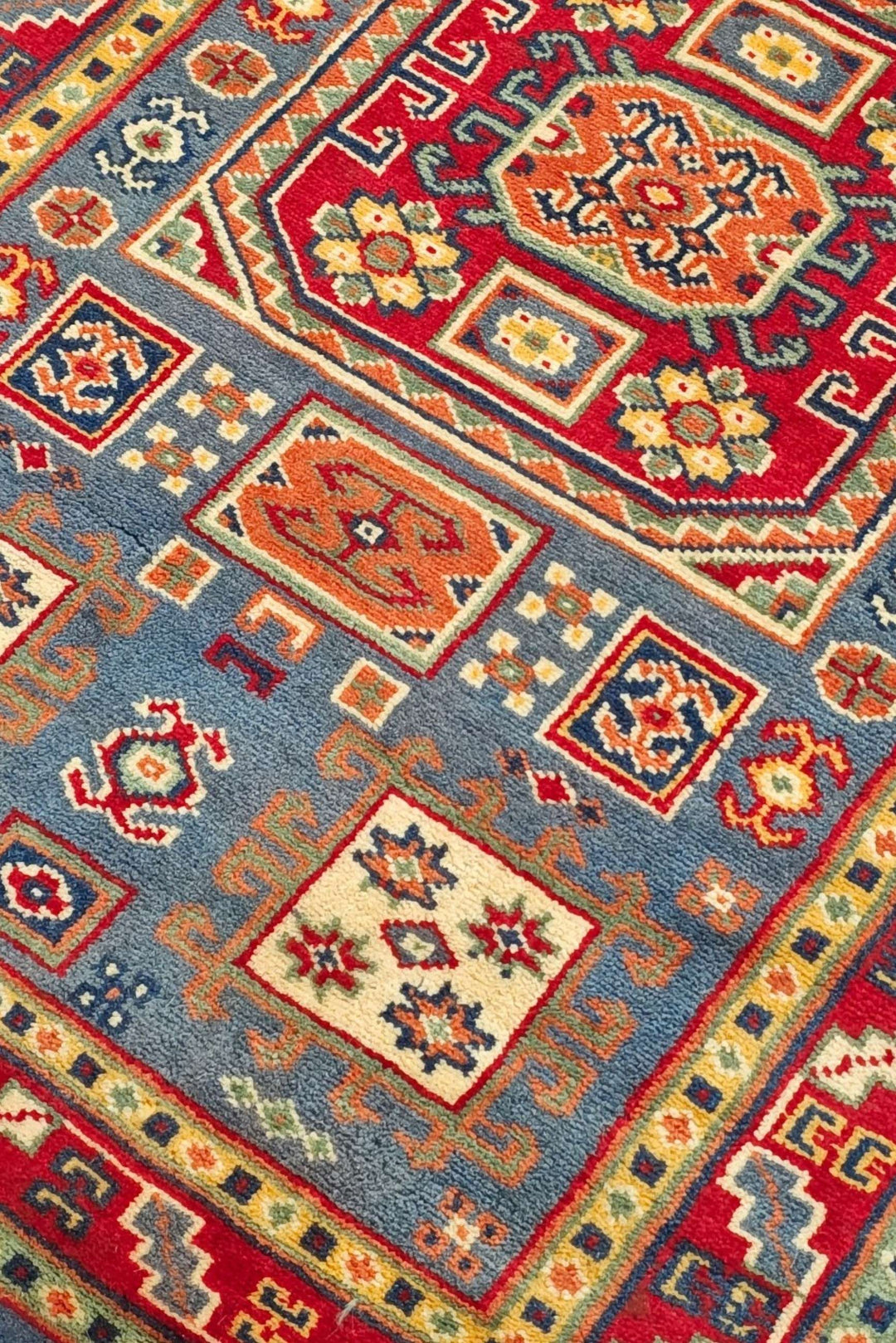 グレーのアフガン絨毯 カザック（幾何学柄） 手織りラグ 63×91cm（写真7）
