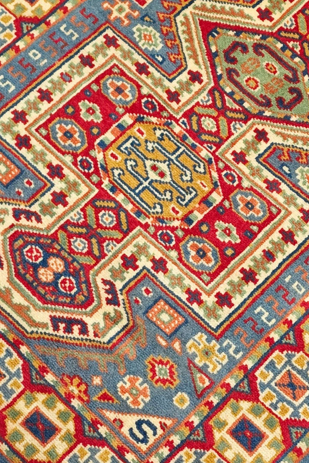 マルチカラーのアフガン絨毯 カザック（幾何学柄） 手織りラグ 63×94cm（写真8）