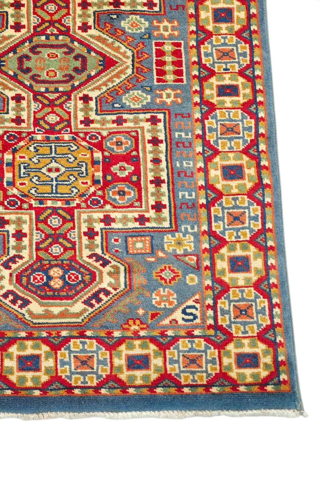 マルチカラーのアフガン絨毯 カザック（幾何学柄） 手織りラグ 63×94cm（写真9）