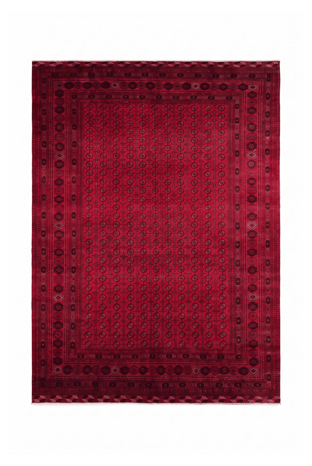 クリムゾンのアフガン絨毯 カール・モハマディ（ギュル柄） 255×349cm・約6畳の手織りウールラグ