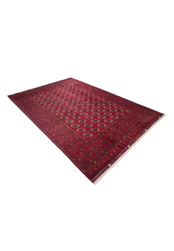 オックスブラッドのアフガン絨毯 カール・モハマディ（ギュル柄） 手織りラグ 197×289cm（写真7）