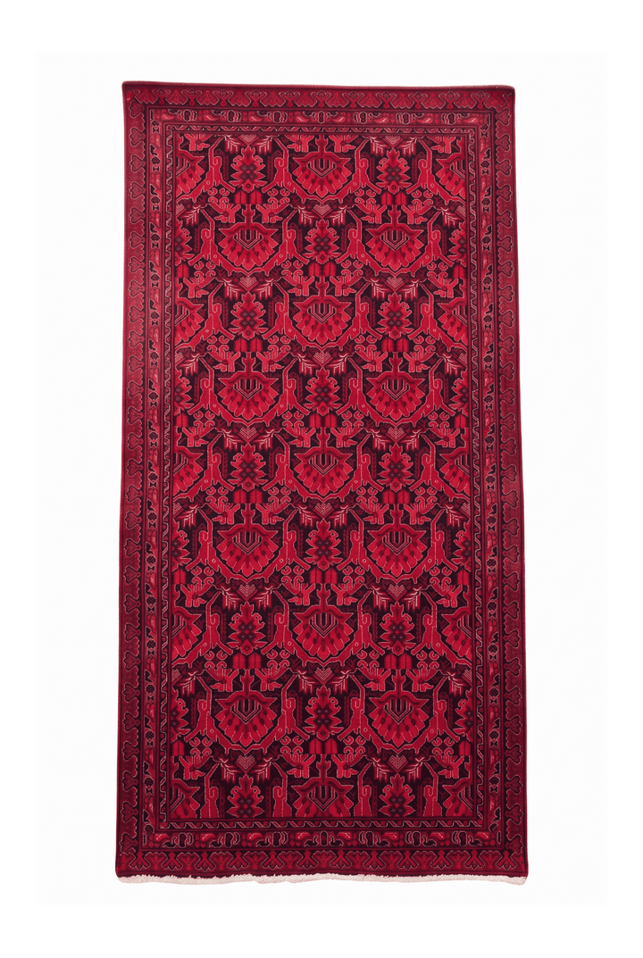 レッドのアフガン絨毯 カール・モハマディ（花柄） 78×188cm・廊下ランナーの手織りウールラグ