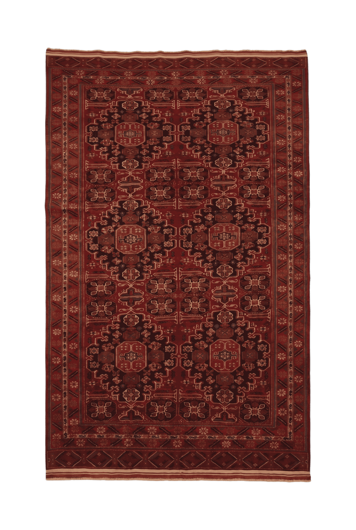 レッドのアフガン絨毯 カール・モハマディ（ギュル柄） 210×308cm・約4.5畳の手織りウールラグ