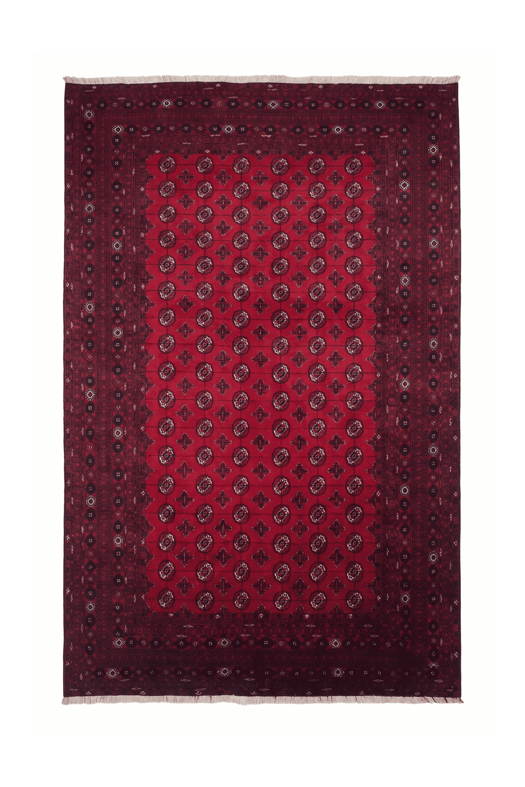 ワインレッドのアフガン絨毯 カール・モハマディ（ギュル柄） 200×288cm・約4.5畳の手織りウールラグ