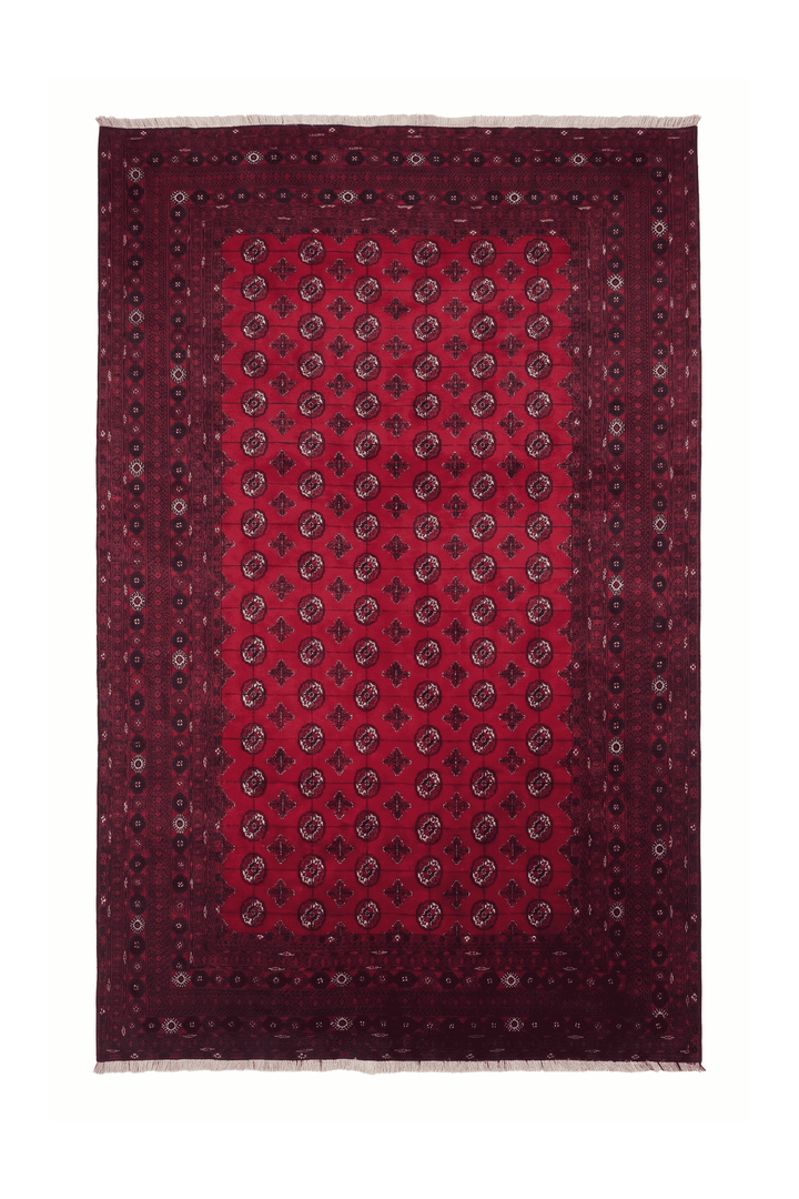 ワインレッドのアフガン絨毯 カール・モハマディ（ギュル柄） 200×288cm・約4.5畳の手織りウールラグ